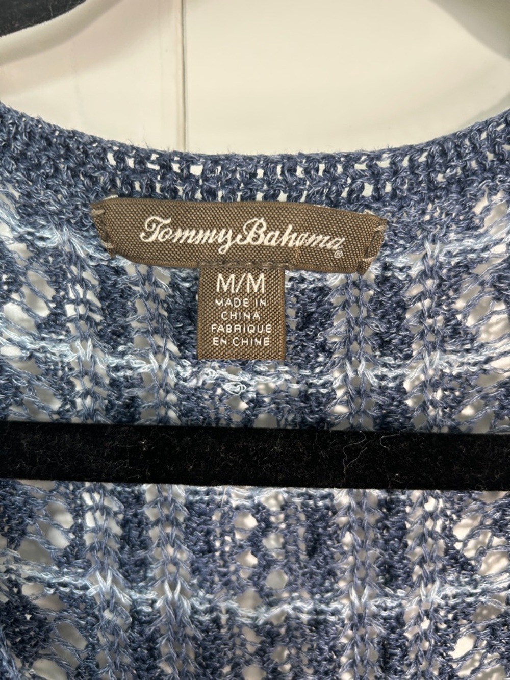 Tommy Bahama Blue & White Open-Knit V-Neck Sweater - Picture 3 of 6